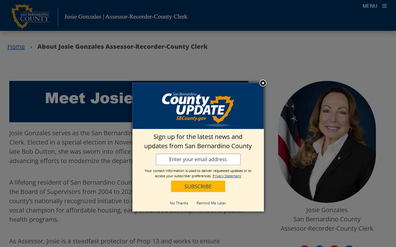 San Bernardino County clerk of the superior court ARC official Josie Gonzales bio page
