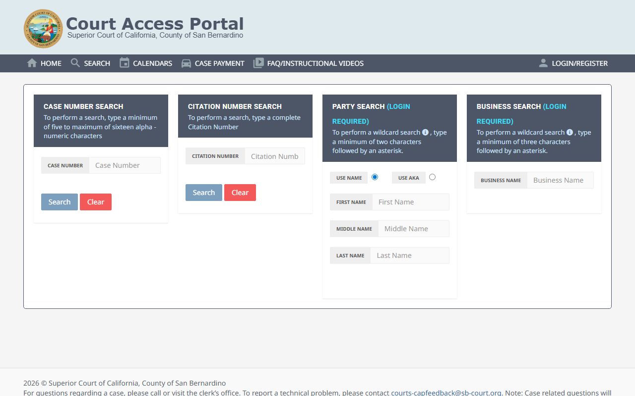 San Bernardino County court records CAP case search portal