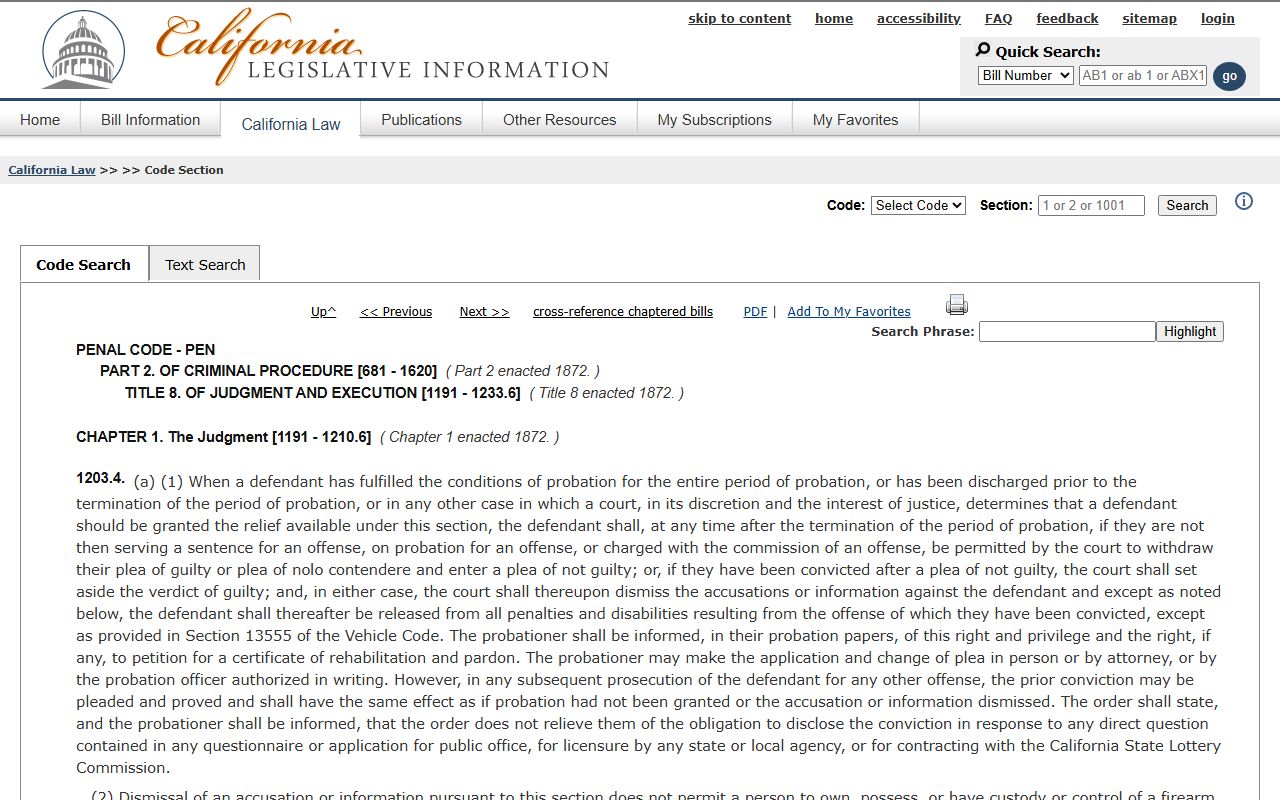 San Bernardino County criminal records Penal Code 1203.4 post-probation dismissal
