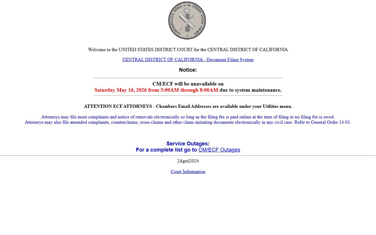 San Bernardino County Superior Court federal coverage CM ECF filing portal