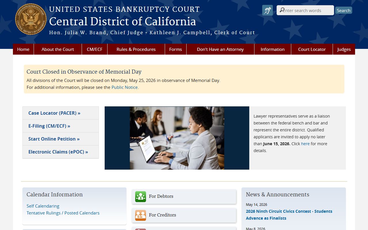 San Bernardino County Superior Court federal coverage U.S. Bankruptcy Court Central District of California