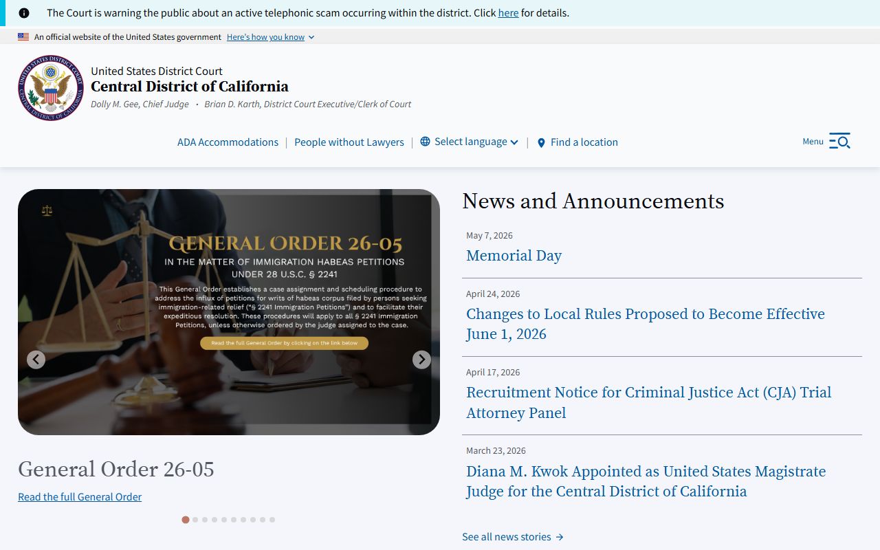 San Bernardino County Superior Court federal coverage U.S. District Court Central District of California