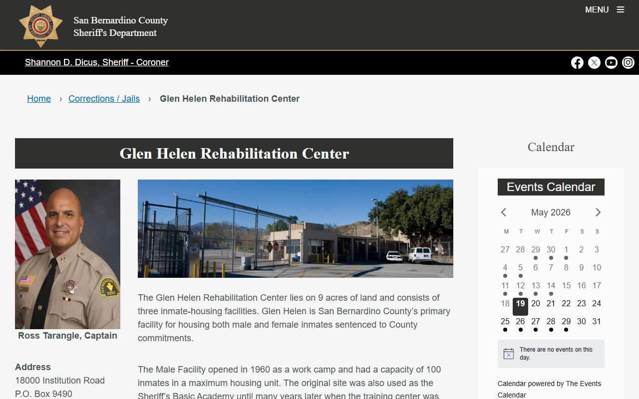 San Bernardino County inmate search Glen Helen Rehabilitation Center
