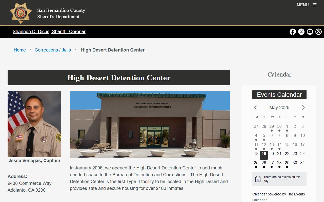 San Bernardino County inmate search High Desert Detention Center