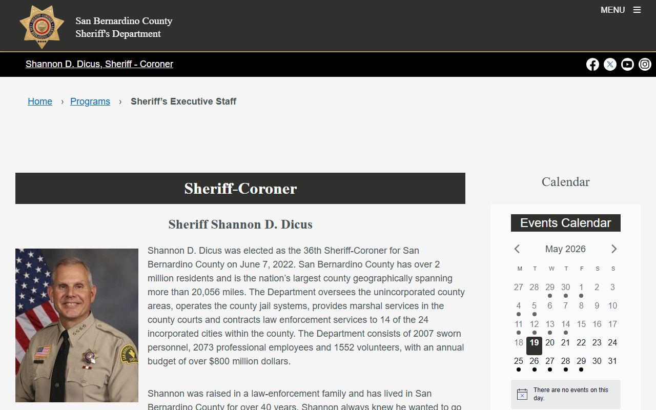San Bernardino County inmate search sheriff executive staff