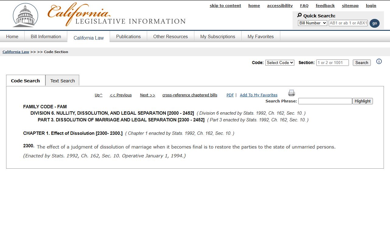 San Bernardino County marriage and divorce records Family Code 2300 dissolution grounds