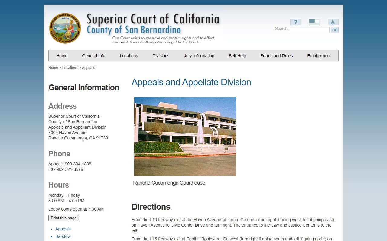 San Bernardino County probate records Appeals location page