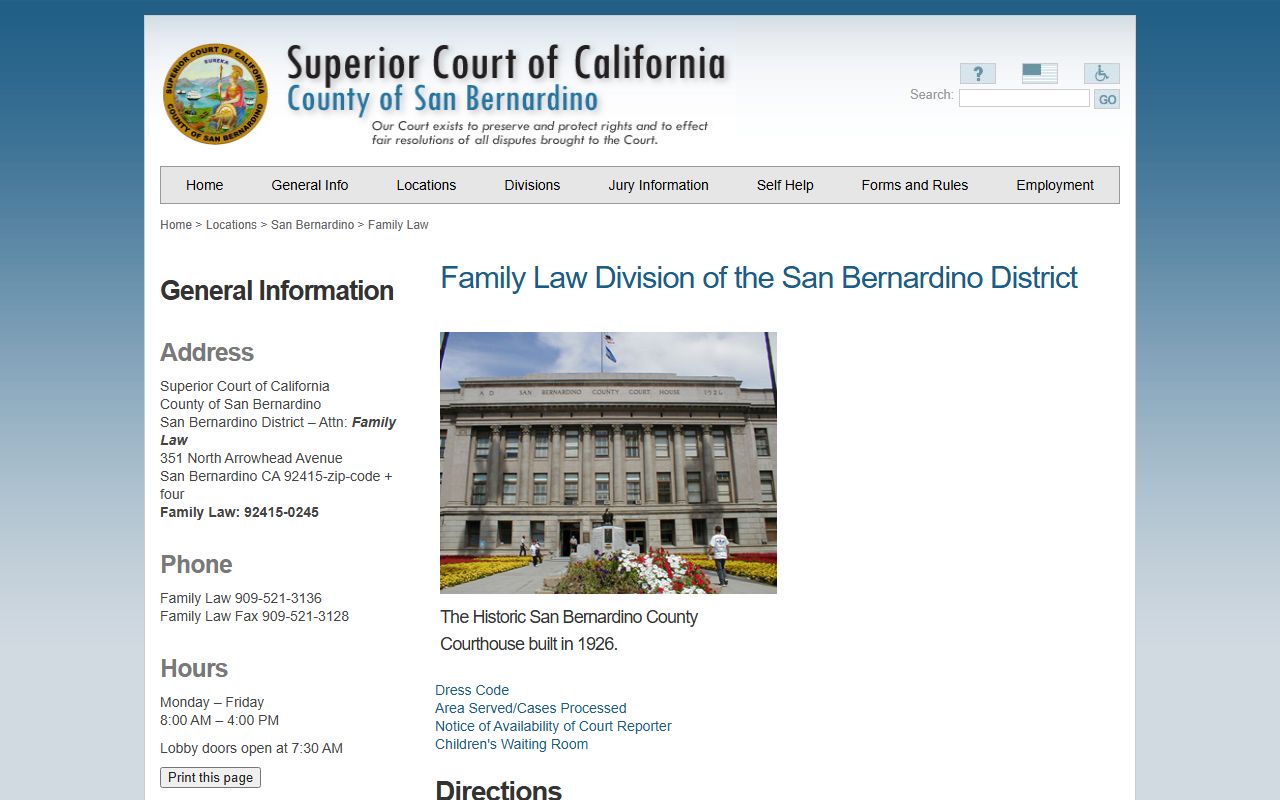 San Bernardino County probate records Family Law Division location