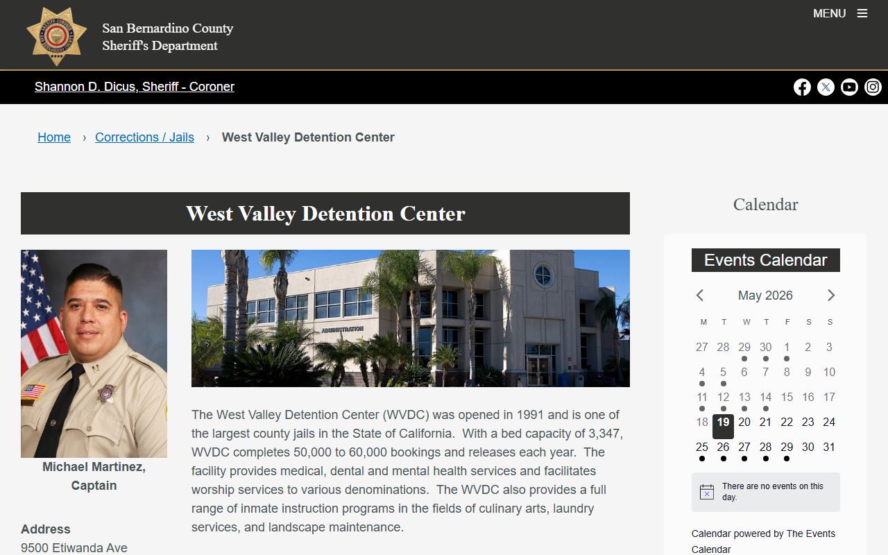 San Bernardino County released inmates West Valley Detention Center page