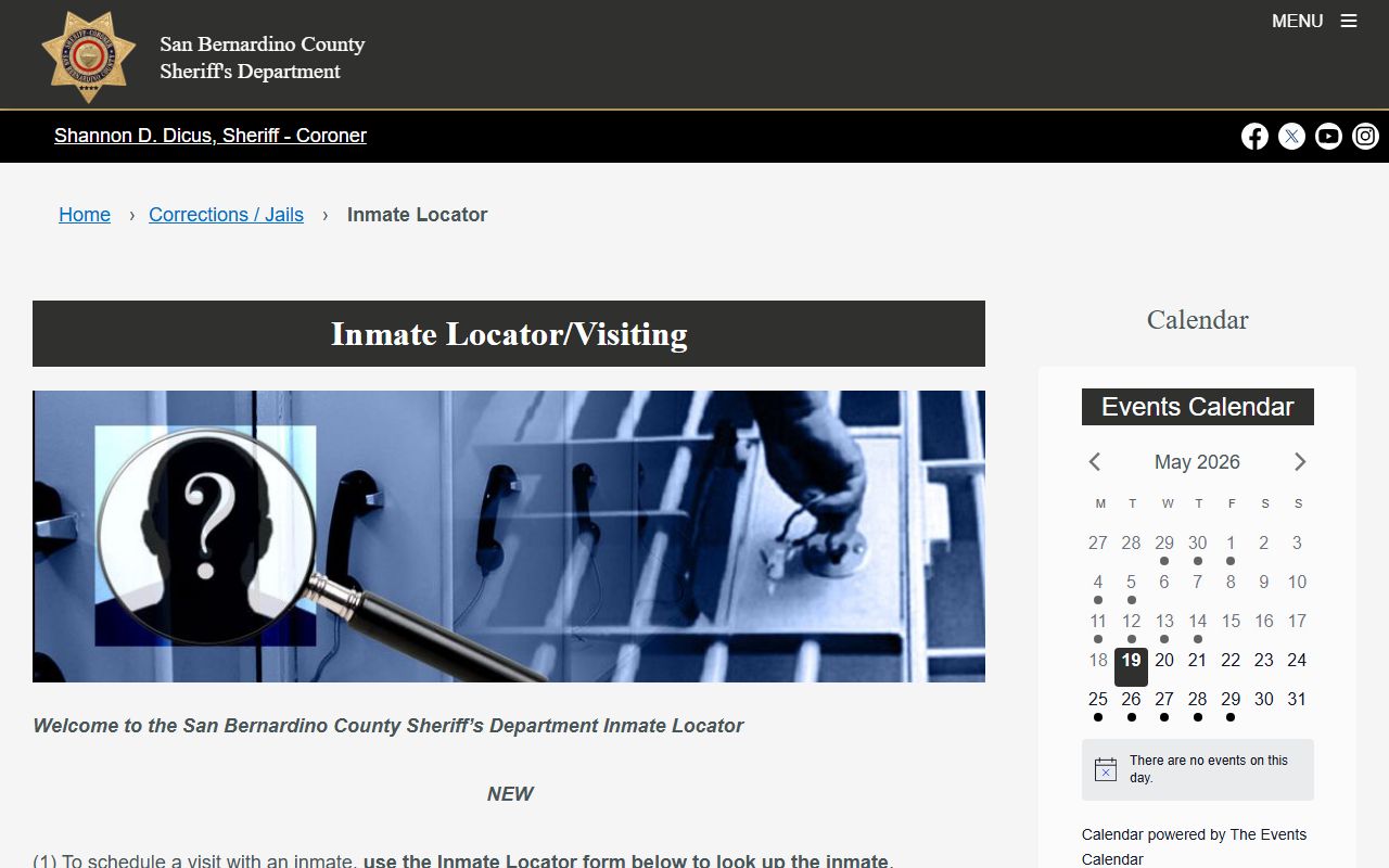San Bernardino County warrant search sheriff inmate locator page